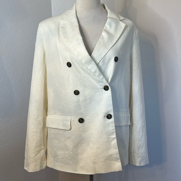 Who What Wear Ivory Double Breasted Linen Blazer Size Large NWOT - Picture 3 of 11